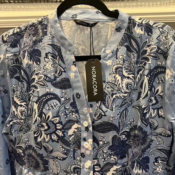 Noracora BoHo dress Blue floral print/ half button down.Size:M Loose fit. NWT - Picture 2 of 9